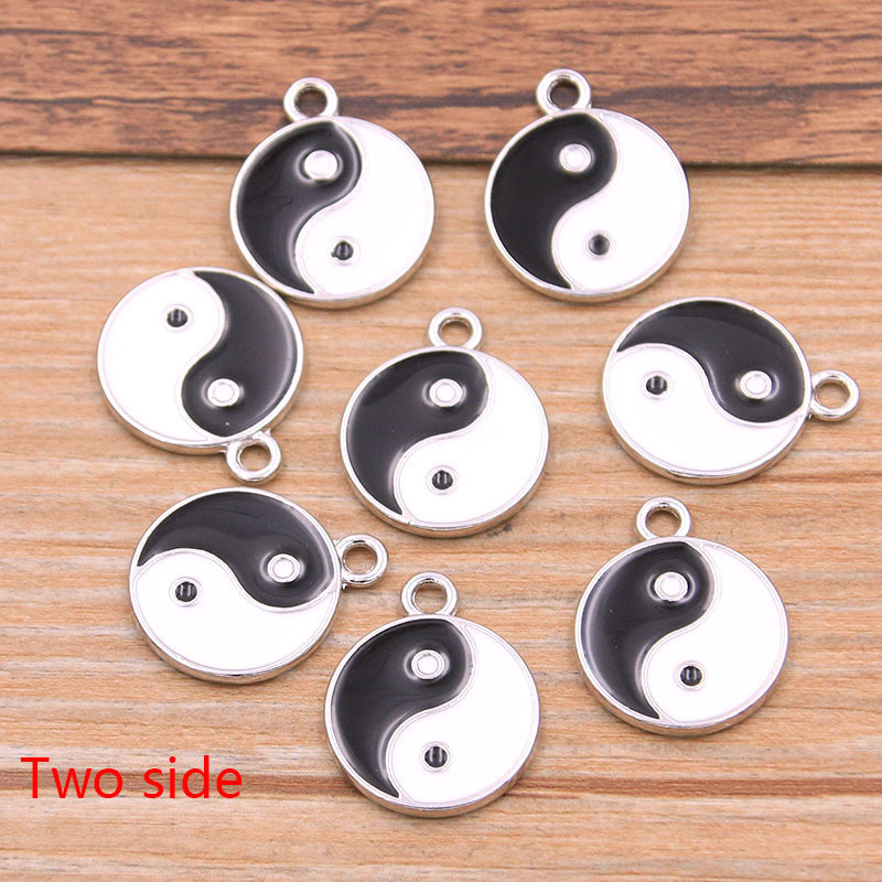 2 17 * 21mm DIY alloy jewelry accessories White K drop oil charm Tai Chi gossip single-sided double-sided pendant 2 17 * 21mm DIY alloy jewelry accessories White K drop oil charm Tai Chi gossip single-sided double-sided pendant