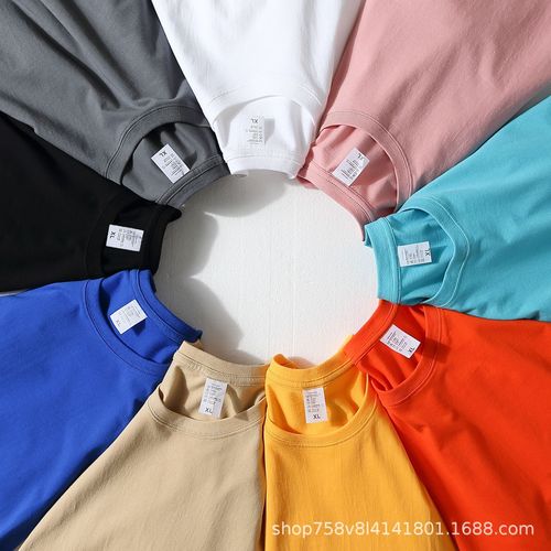 Wholesale pure color drop shoulder five-button sleeve men's plus size loose half-sleeve round neck T-shirt summer short-sleeve base shirt
