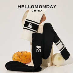 34323HELLOMONDAY Love Socks Women's Fashion Medium Cuff Socks Japanese Striped Solid Color Letter Socks Men's Couple