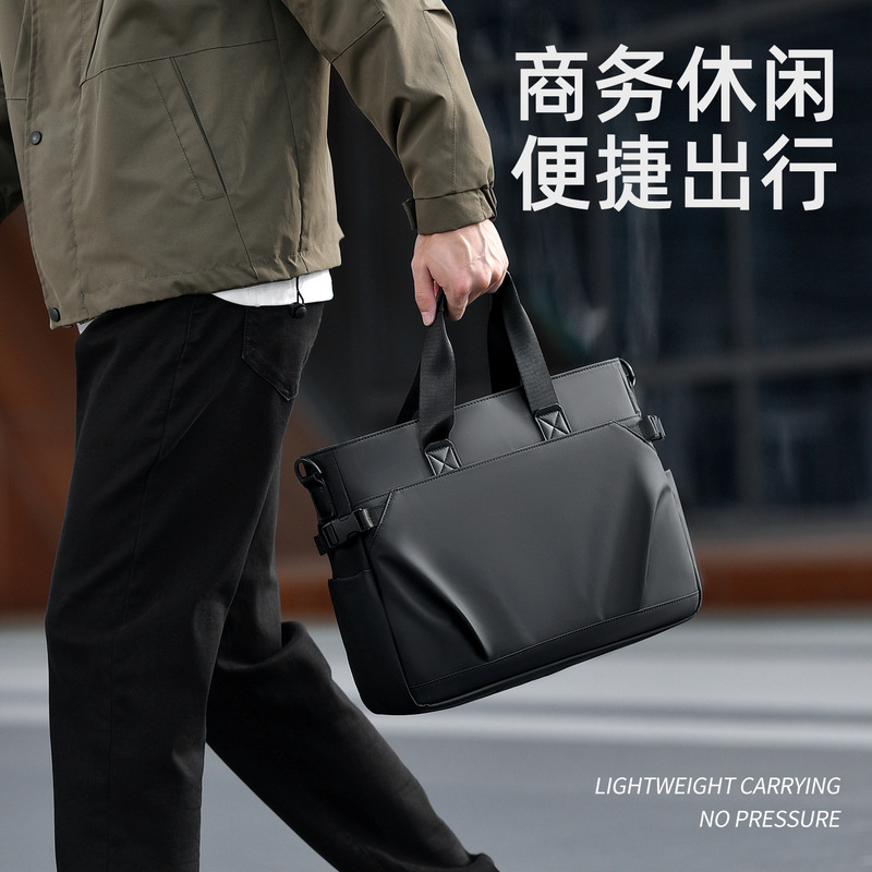 2025 Autumn Foreign Trade New Leather Film 14inch Portable Laptop Bag Men's Large Capacity Crossbody Bag Shoulder Bag