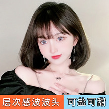 假发真人发丝全头套女真发圆脸中长发bobo头套光头化疗假发套批发