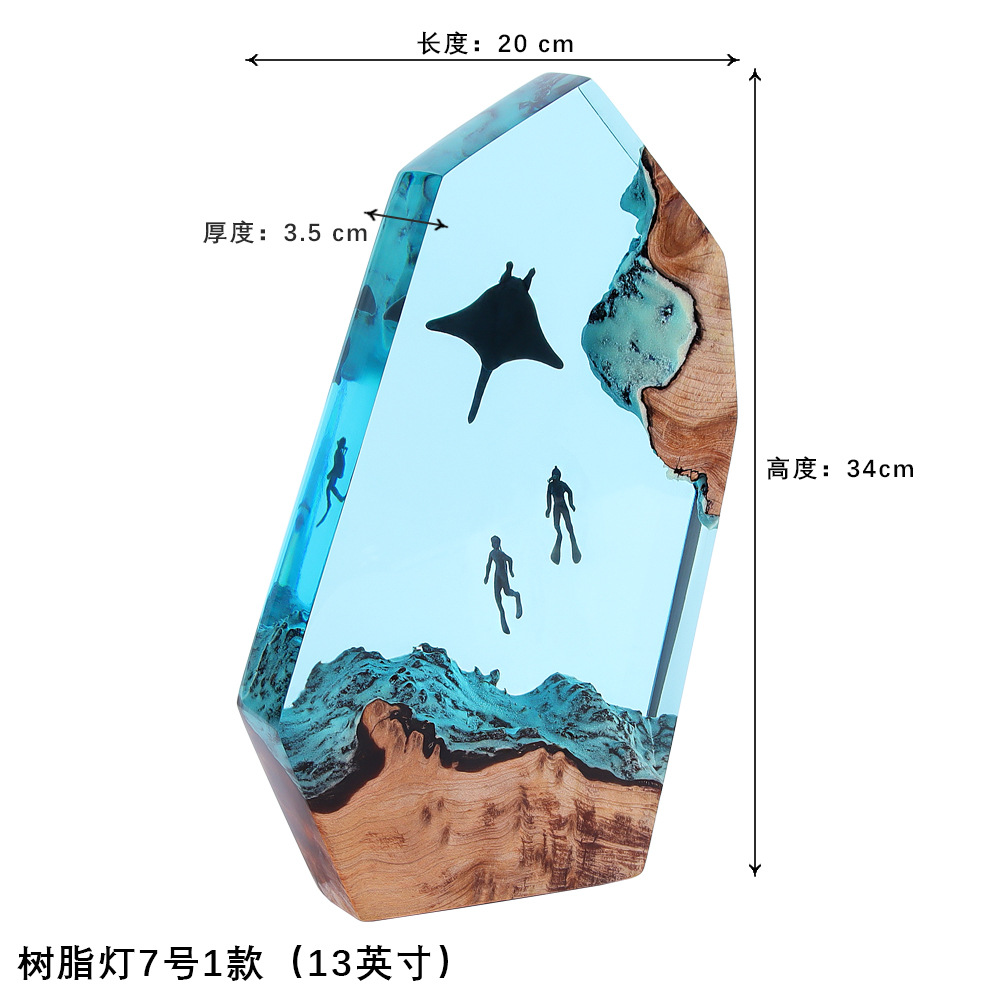 Ocean Cave Jellyfish Diver Dragon Turtle Ornament Lamp Holder Solid Wood Resin Lamp Birthday Gift Decoration Led Lamp