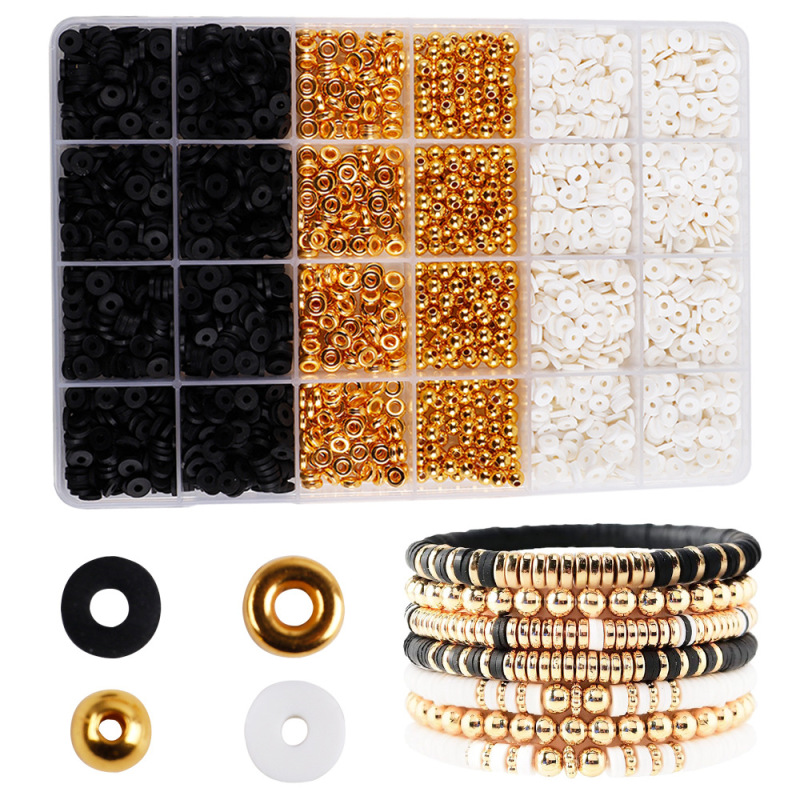 Amazon 24 grid black and white clay beads soft pottery CCB spacer beads spacer gold beads DIY bracelet making cross-border set