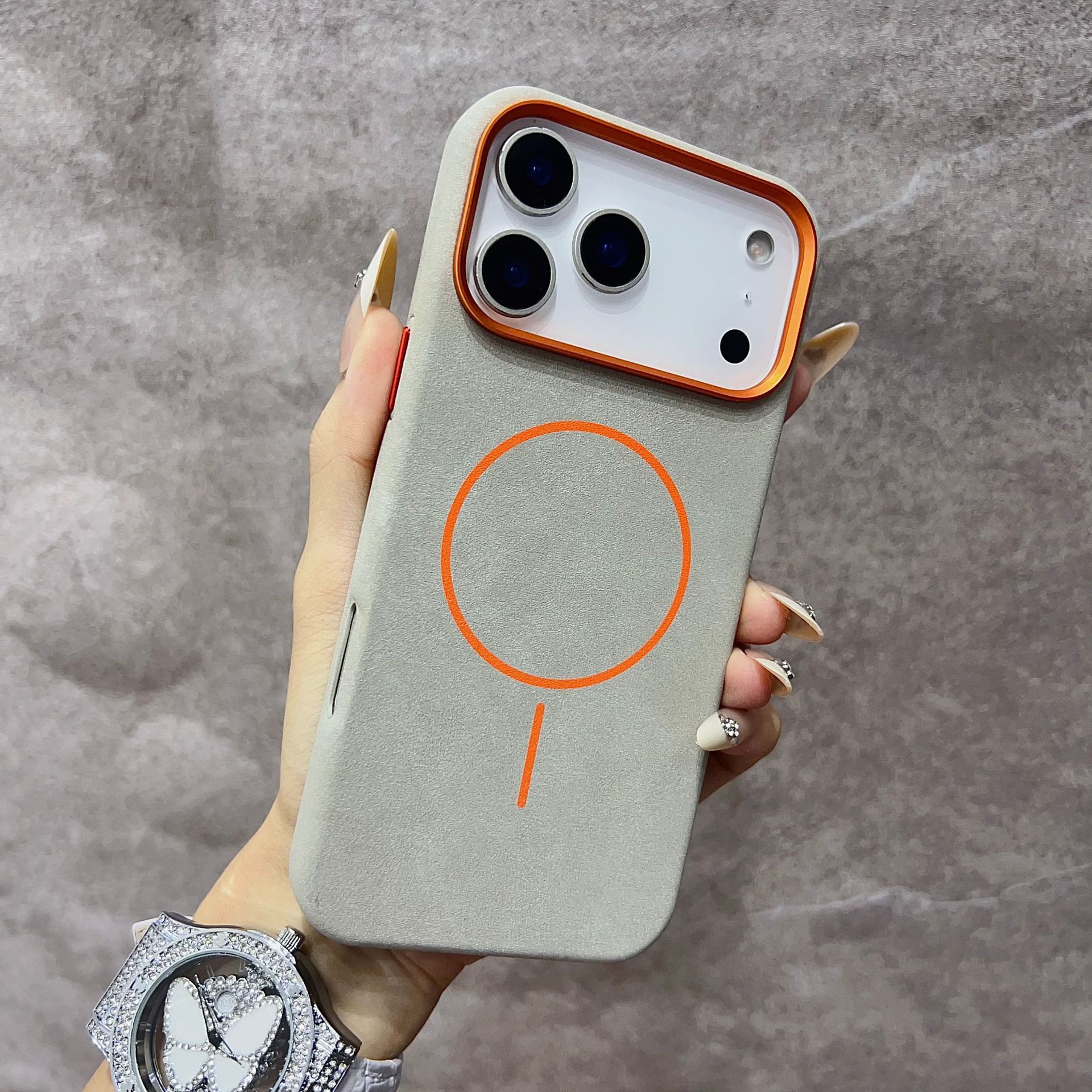 Suitable for Iphone17Promax Magnetic Phone Case Elephant Skin Pattern Apple 17 Metal Lens Anti-Fall Protective Cover