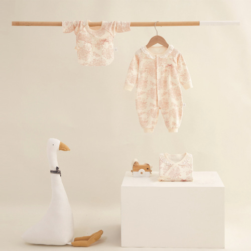 Baby clothes, newborn clothes, spring and autumn long-sleeved cotton, ordinary diagonal placket laces, universal pajamas, baby clothes