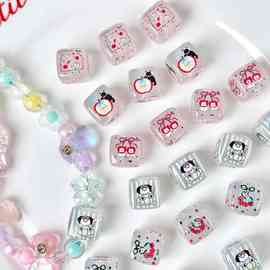 亚克力趣味苹果小狗小猫方块串珠手工DIY手机链项链散珠饰品配件