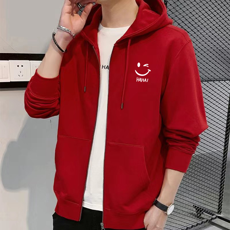 Factory Direct Sales Spring and Autumn Casual Versatile Trendy Youth Zipper Sports Loose Hooded Sweatshirt Cardigan Jacket for Men