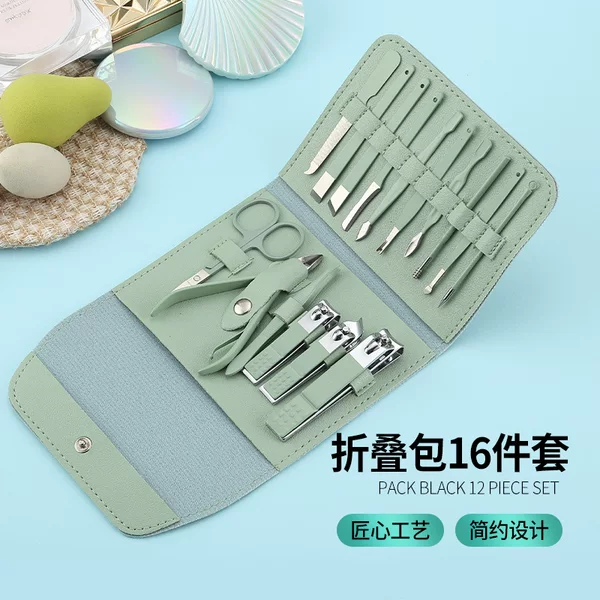 Nail Clippers folding bag 16 pieces set nail clippers beauty nail tools home pedicure scissors wholesale