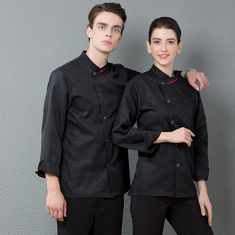 (2개) 단색 한국 스타일 간단한 기모노 칼라 알파벳 칼라 요리사 옷 긴 소매 레스토랑 작업 옷 레스토랑 요리사 의류
