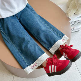 女童秋季牛仔裤宽松直筒裤春秋宝宝韩版新款洋气儿童阔腿长裤春秋