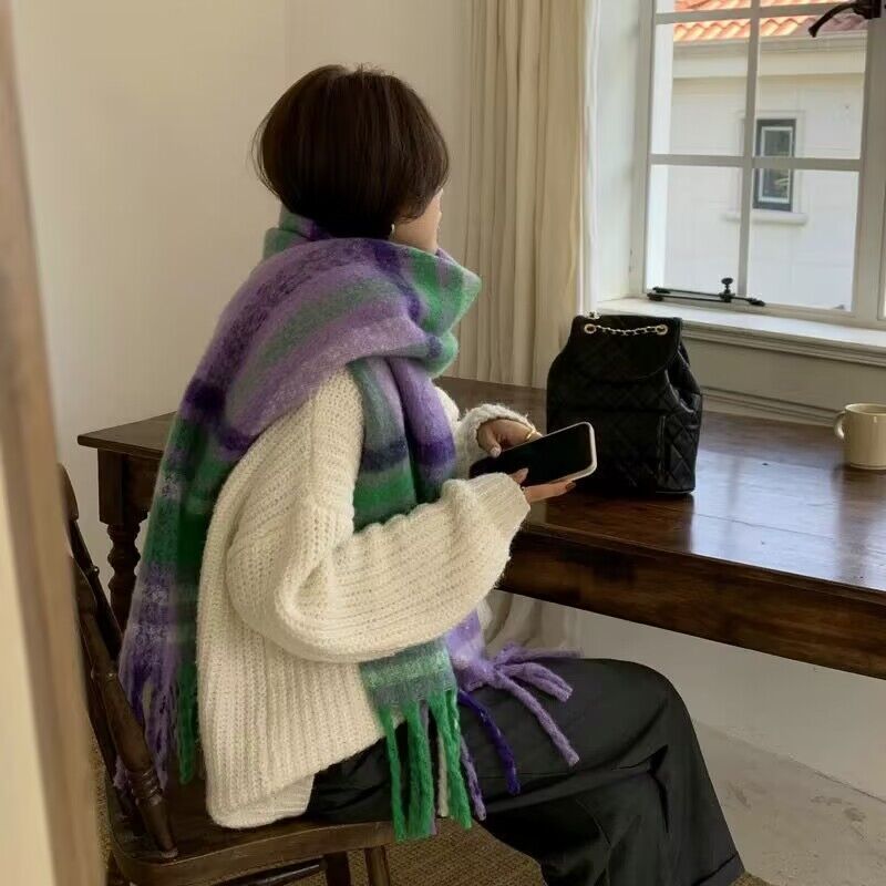 De alto grado de gradiente de color a juego mohair bufanda de las mujeres de invierno engrosada caliente Corea del Sur ins nuevo chal de Cachemira