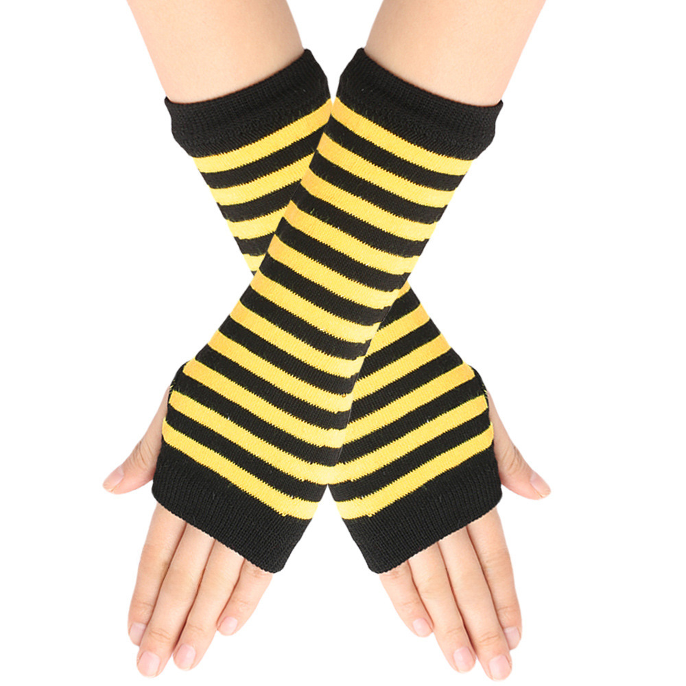 Cross-border Knitted Finger-leaking Gloves cospla Anime Striped Finger-wearing Wrist Sleeve Children's Finger-exposed Arm Sleeve Thin_voghion.com
