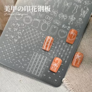 Tensor Gentle Retro Plaid Bowknot Tg-017 Heart Pearl Chain Lace Edge Nail Art Printing Steel Plate