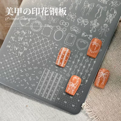 Tensor Gentle Retro Plaid Bowknot Tg-017 Heart Pearl Chain Lace Edge Nail Art Printing Steel Plate