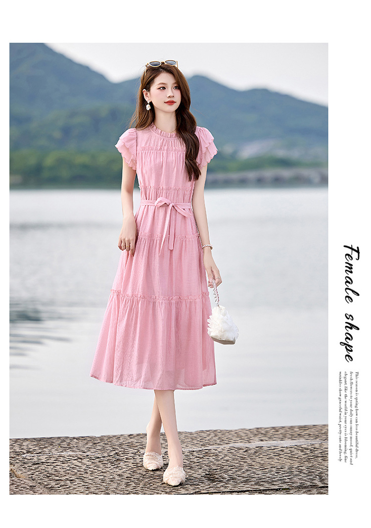 Váy liền suông midi che bụng thời trang hè 2025 dáng rộng khí chất LM6906 — Màu hồng, Màu trắng chi tiết 31