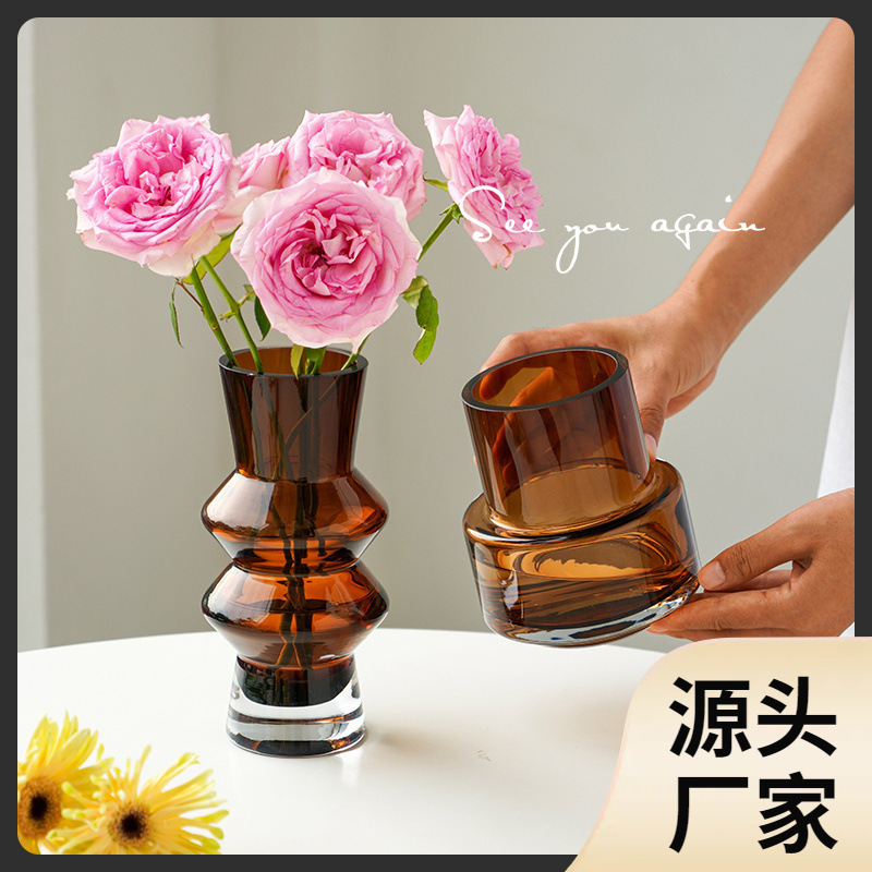 Vaso de viento de lujo ligero diseño floral de vidrio decorativo de mesa de la sala de estar