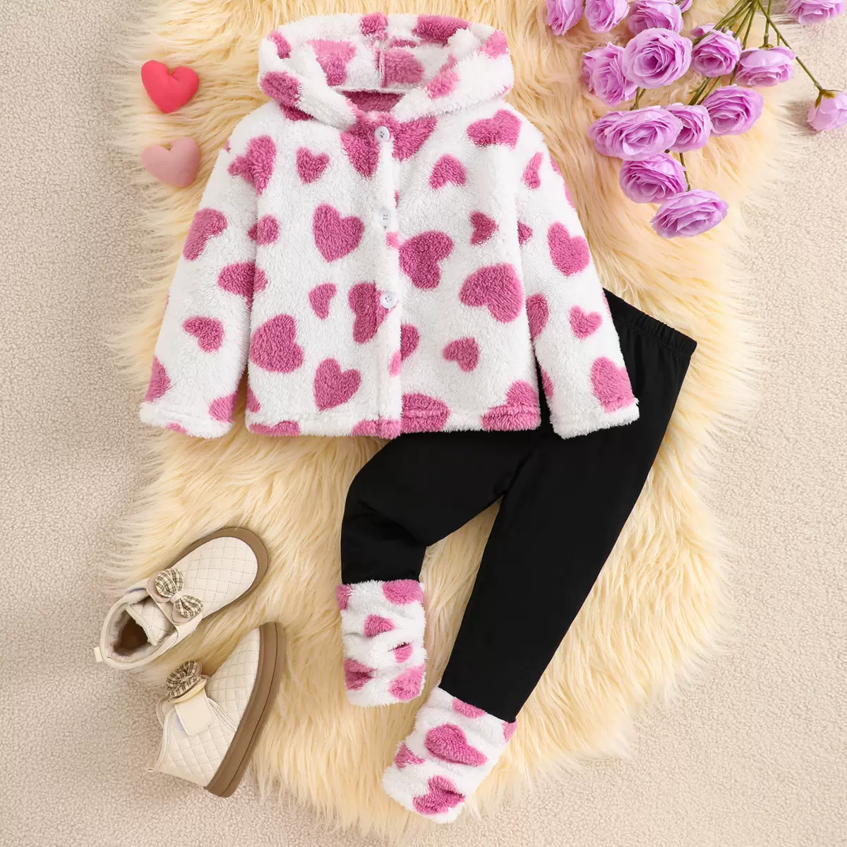 女童秋冬套装毛毛衣外套冬季新款加绒加厚夹克儿童夹棉衣服两件套