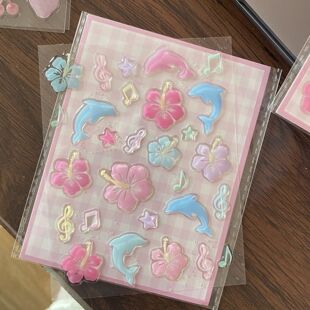 Korean Dolphin Fuchsia Jelly Sticker Ins High-Value Handbook Decoration Cute Goo Card DIY Sticker Adhesive