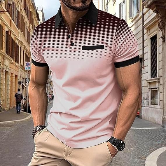 Polo de hombre con estampado 3D para comercio transfronterizo 2025, camiseta polo sin mangas informal con patrón para hombre, estilo D de seda helada.