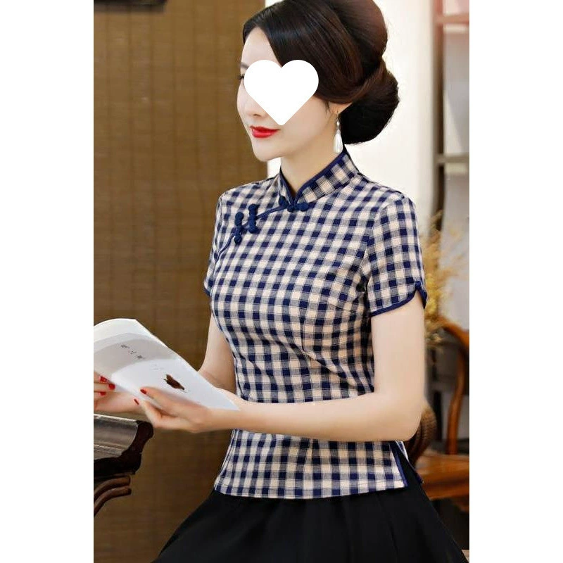 Улучшенный топ Cheongsam для женщин, летний топ на пуговицах с короткими рукавами, костюм Тан в китайском стиле, ретро-костюм из двух частей династии Хань
