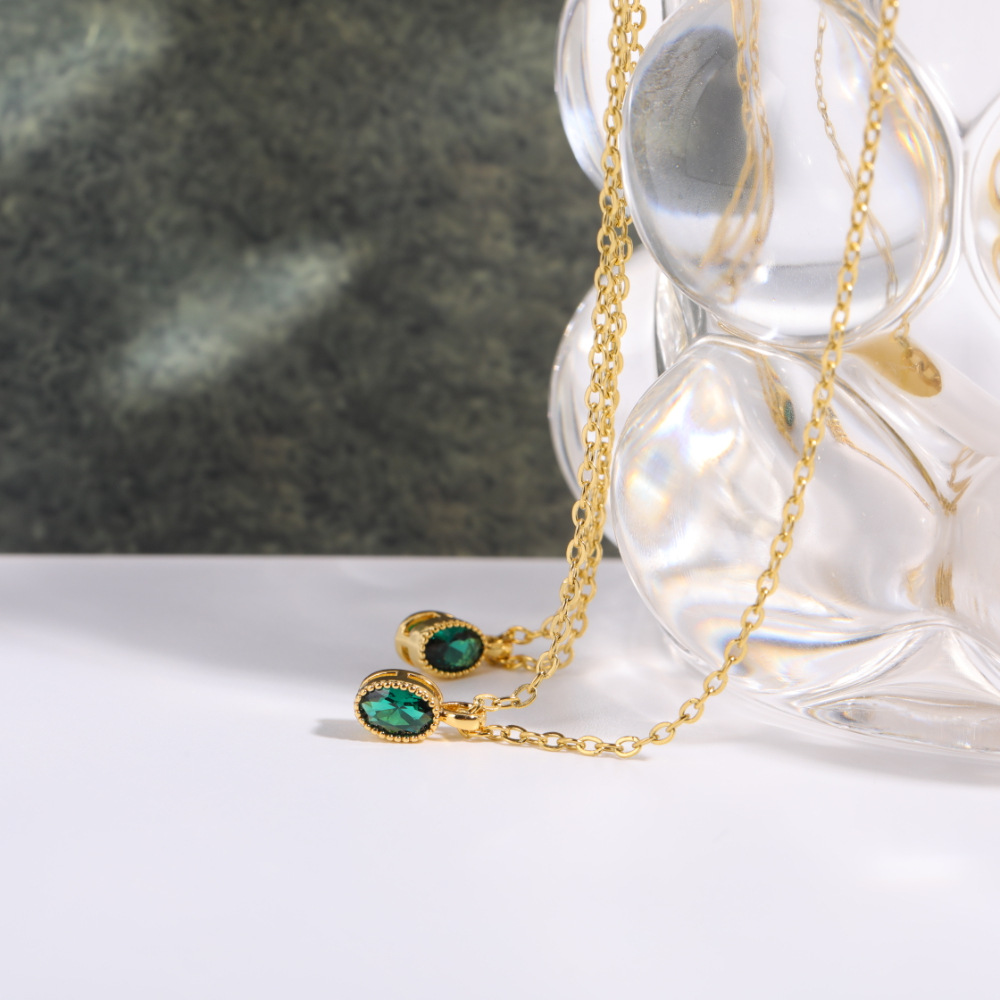 Womenu0027S Retro Oval Copper Zircon Necklace Plating Gold Plated Stainless Steel Necklaces