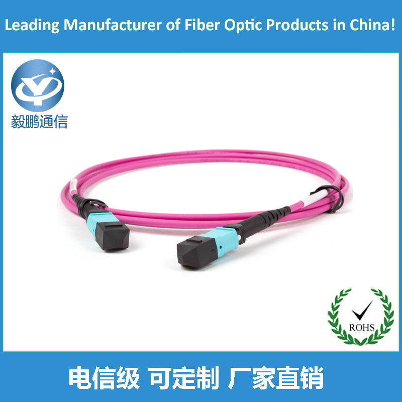 OM4万兆多模12芯24芯MPO/UPC(公母头连接器)玫红色OFNR主干缆跳线