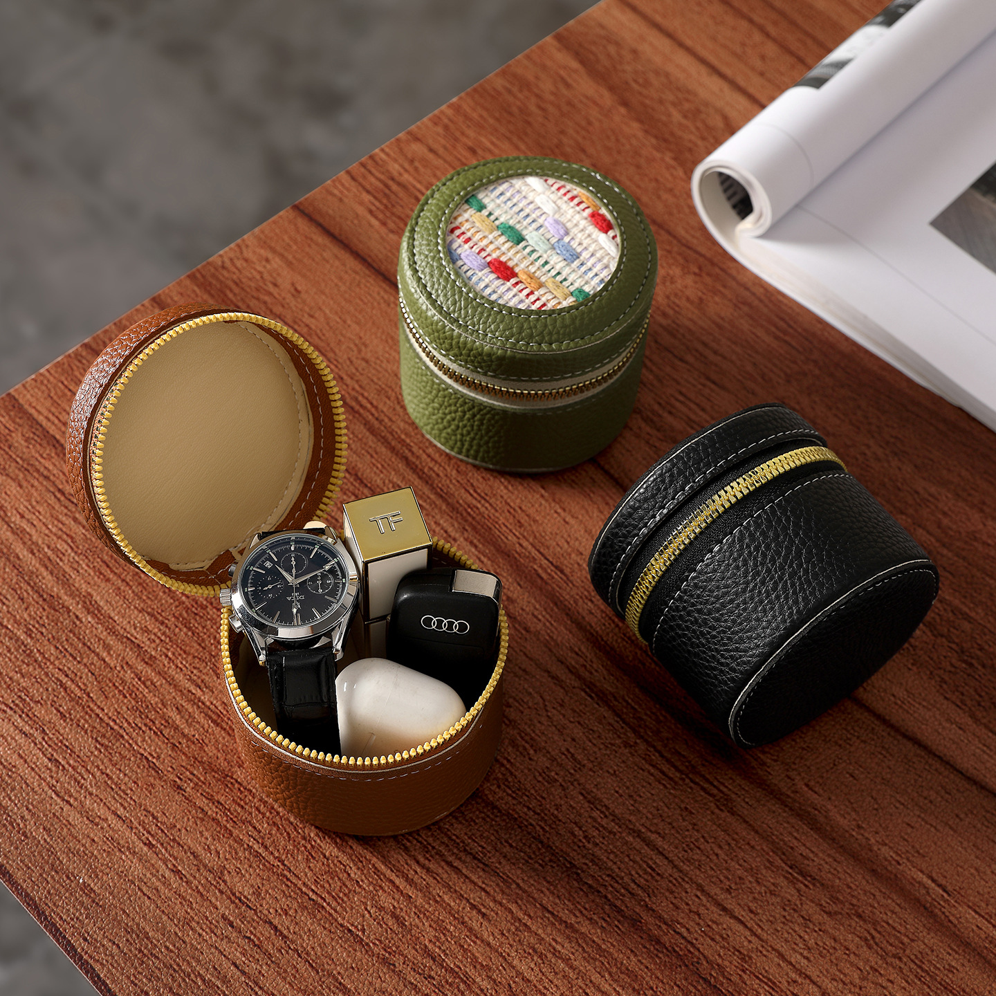 Cross-Border Manufacturers Wholesale Pu Jewelry Box Retro Light Luxury Style Woven Storage Box Watch Lipstick Coin Earphone Storage