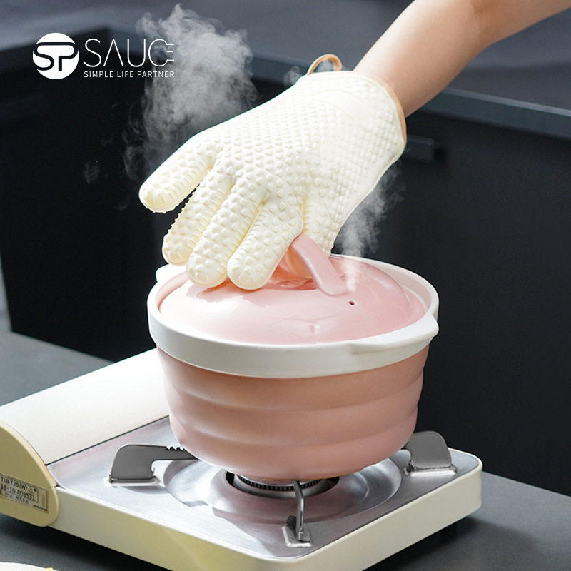 (2개) 열 절연 장갑 안티 스케일 실리콘 주방 미끄럼 방지 열 절연 오븐 기선 베이킹 고온 저항하는 두꺼운 마이크로파 장갑