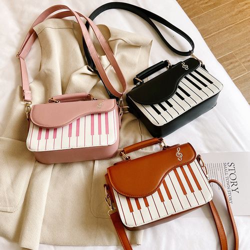 Women's Fashion Small Square Bag Women's Piano Notes PU Single Shoulder Bag Crossbody Bag Sweet Handbag