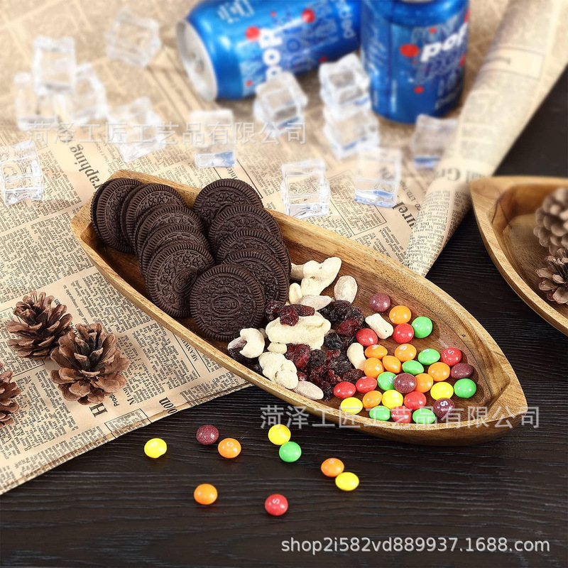 Wooden Boat-Shaped Small Fruit Plate, Wabi-Sabi Style Ornament, Snack Tray, Vintage Distressed Paulownia Wood Candy Tray for Living Room