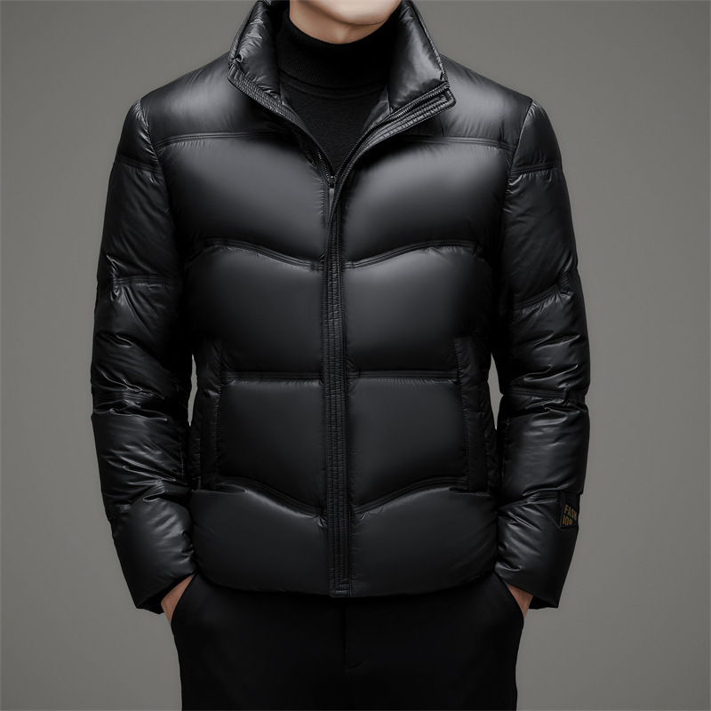 时尚亮面立领羽绒服男2024冬季新款爸爸潮流帅气保暖减龄纯色外套