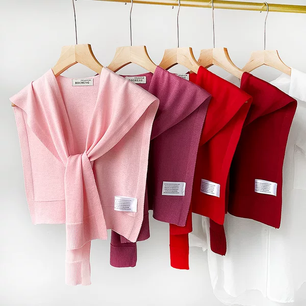 Spring and Autumn High-End Solid Color Knitted Wool Shawl, Korean Style Fashion Thin Knotted Cape for Outerwear Decoration Wholesale
