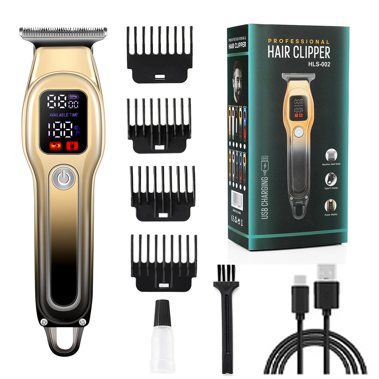 Nuevos productos transfronterizos de visualización digital cortador de pelo casero especial auto-raspado, artefacto calvo, tijeras de empuje eléctricas, empujador