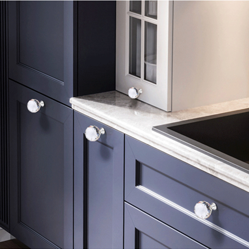 Manufacturer wholesale light luxury TV cabinet wardrobe K9 crystal ball handle cabinet single hole zinc alloy bottom door crystal handle