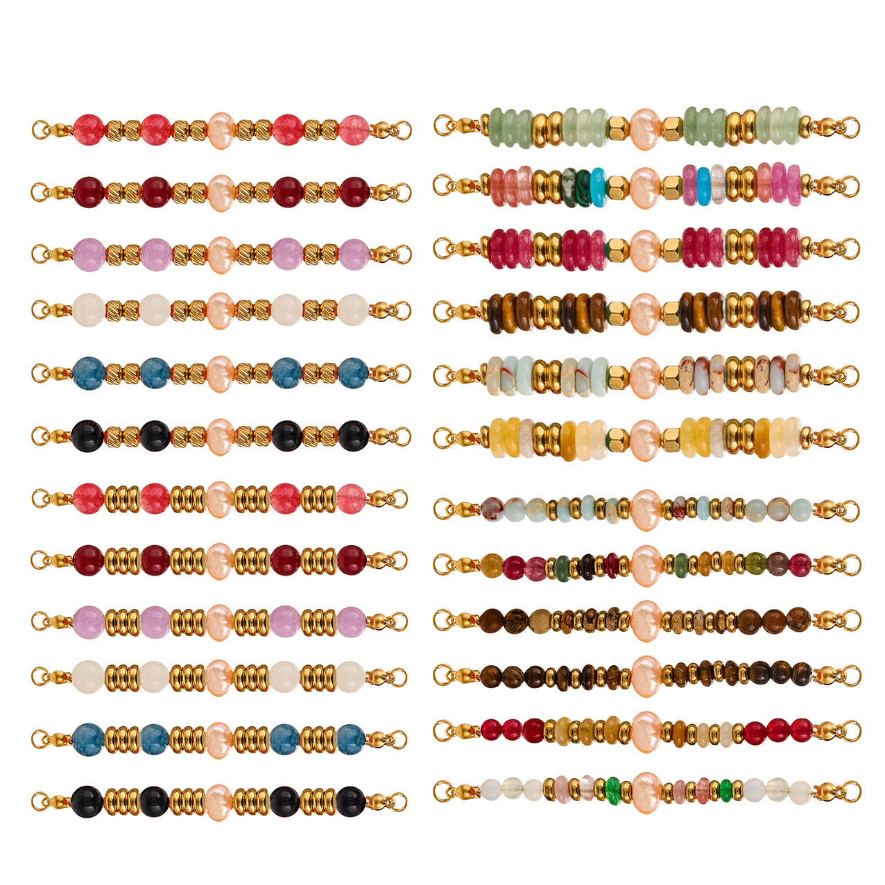 Perlas de piedra natural con cuentas de bricolaje de acero inoxidable, joyería al por mayor de color retro de nicho europeo y americano, colgante de doble orificio