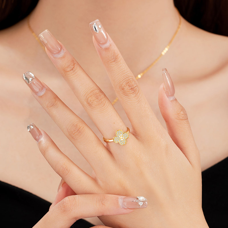 리치  925 반지 라이트 럭셔리 럭셔리 행운의 네잎 클로버 반지 스타일 조디악 년 꽃 쌍 반지