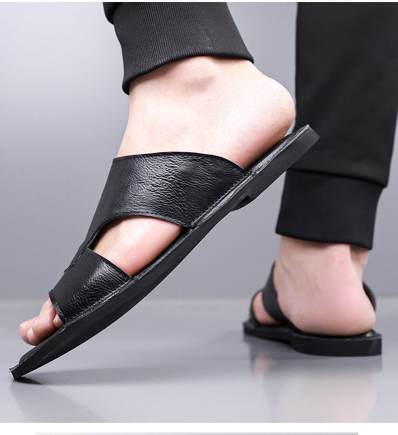 Dép sandal nam quai ngang hở mũi kiểu retro, đế cao su êm chân, cỡ lớn — nâu, đen chi tiết 19