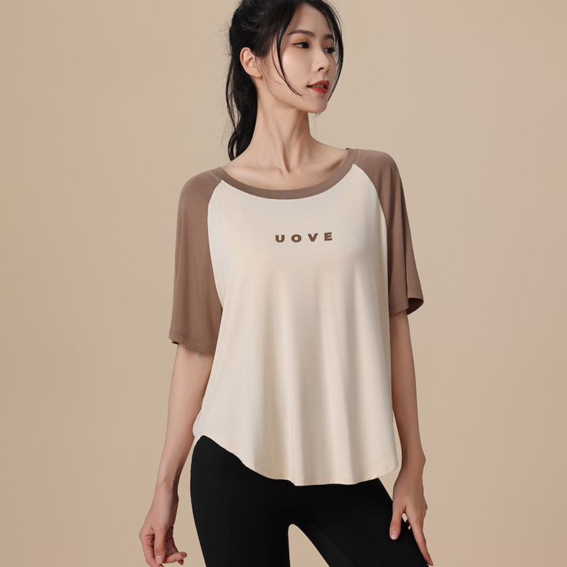 Sports top women's loose running blouse fitness clothes T-shirt plus size high elastic casual yoga clothes dance cotton short sleeve