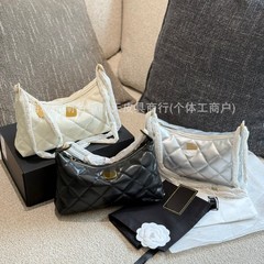 小香风油蜡质感菱格链条包复古高级单肩腋下2025新款时尚手提女包