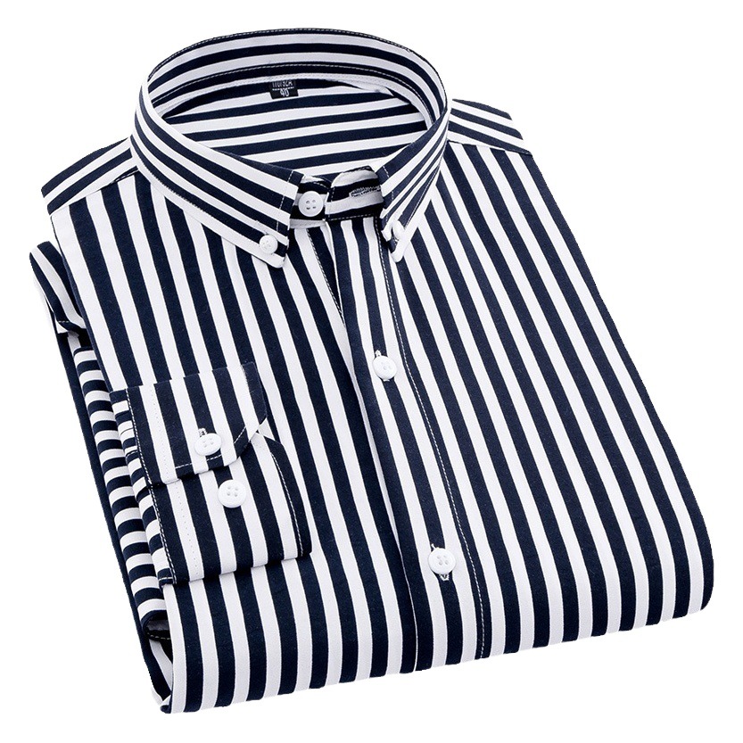 2025 Camisa de solapa de hombre de moda nueva transfronteriza Camisa de hombre de comercio exterior casual de negocios de rayas verticales frescas