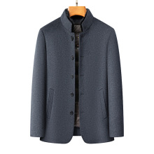 秋冬装中年羊毛夹克男士立领爸爸中山装羽绒胆派克双面呢子外套男