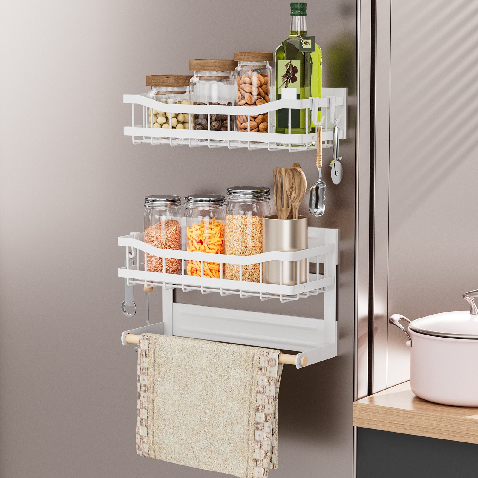 Estante de almacenamiento lateral plegable para refrigerador de absorción magnética de cocina estante de almacenamiento sin perforación estante de condimento multifuncional