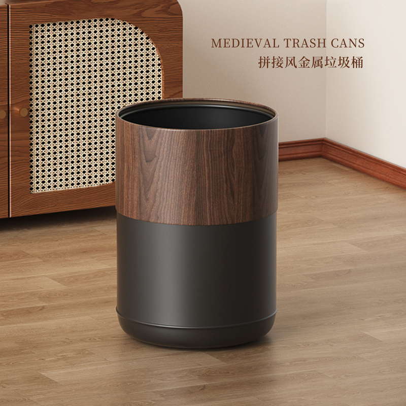 Black Walnut Wood Grain Trash Can for Home Living Room and Kitchen, Light Luxury, High-Value Chinese Retro Style Wastebasket for Hotel and Guesthouse Black Walnut Wood Grain Trash Can for Home Living Room and Kitchen, Light Luxury, High-Value Chinese Retro Style Wastebasket for Hotel and Guesthouse