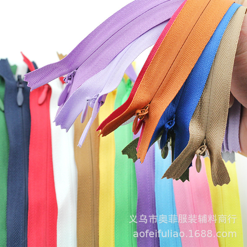 现货供应彩色3#尼龙布边隐形拉链 服装抱枕被套蕾丝闭尾拉链