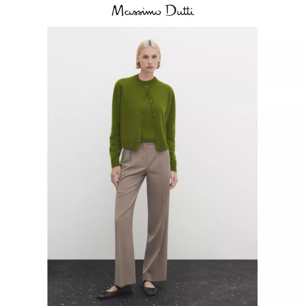 Spring new MassimoDutti2026 women's soft wool blended green short…