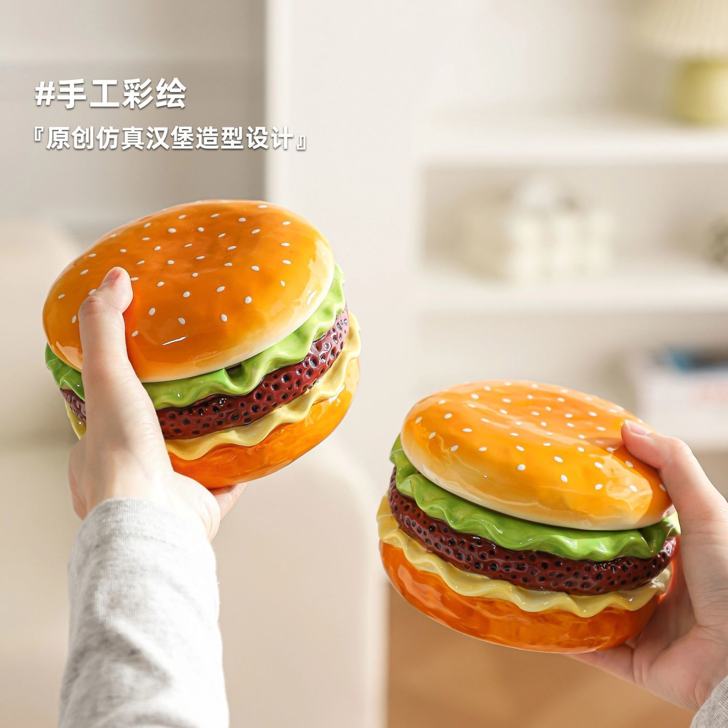Cenicero de hamburguesa creativo con tapa a prueba de cenizas, atmósfera de alta gama, sala de estar, oficina en el hogar, cenicero de cerámica, sentido avanzado