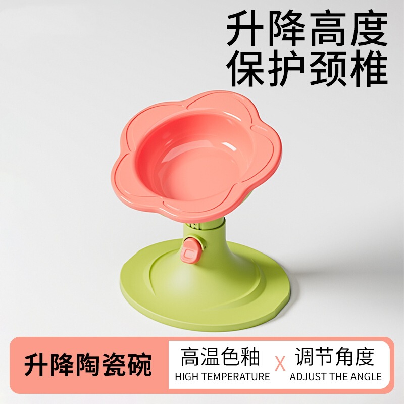 Liftable cat bowl ceramic cat food bowl is not easy to knock over pet drinking bowl large diameter increased neck protection cat rice bowl