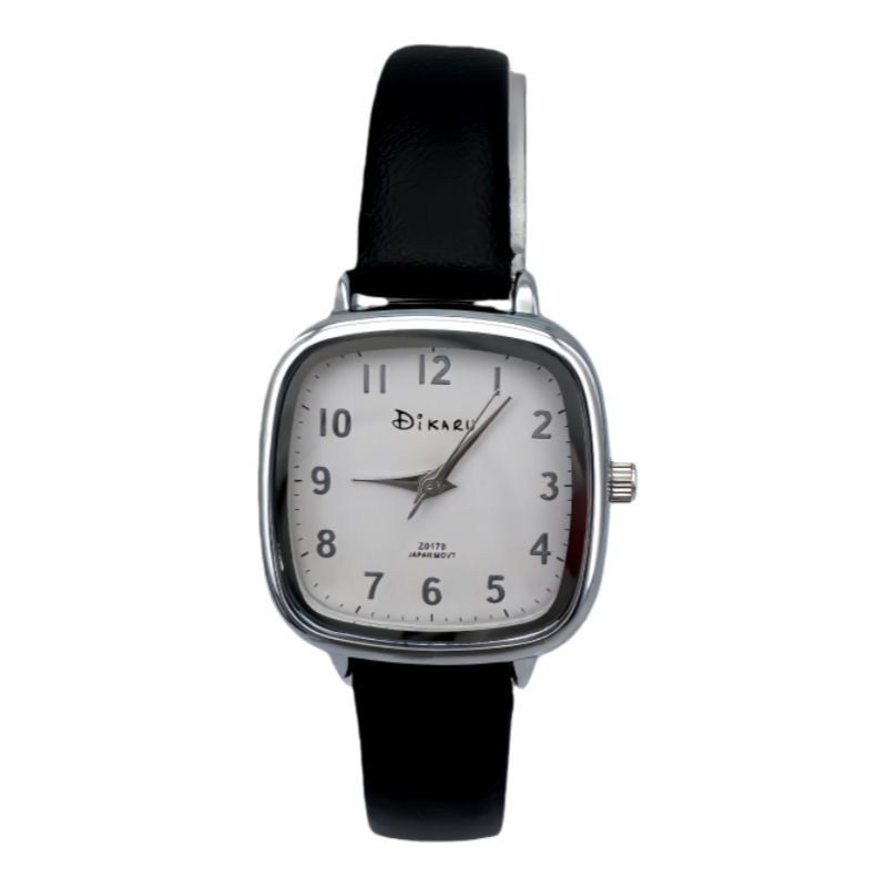 Korean Style College Wind Leather Strap Watch Women's Small Square Candy Exam High School Middle School Student Versatile High-Value Quartz Watch