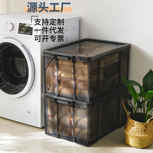 Factory direct sales transparent right-angle compression-resistant thickened strong load-bearing wheeled plastic organizing box storage box large new PP