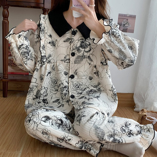 Extra large 200kg air cotton confinement clothing postpartum maternity nursing maternity pajamas autumn and winter pregnant women 9
